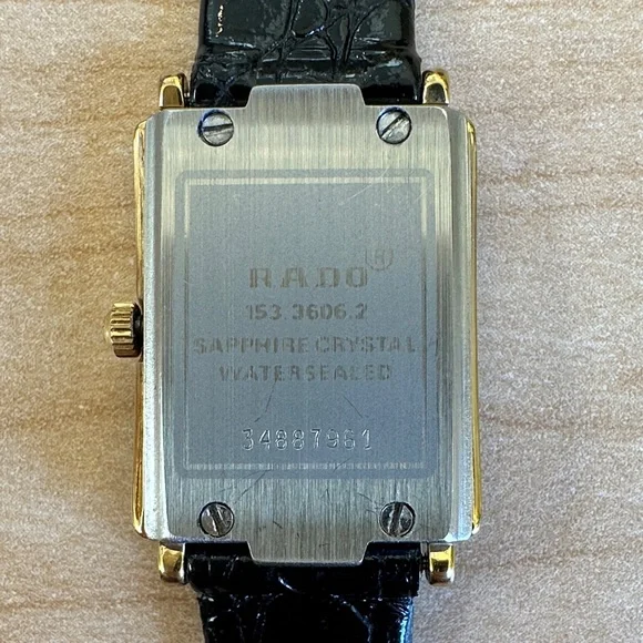 Vintage Women’s Rado Jubile Watch, Black Leather Strap, Gold and Diamond Accents - Picture 4 of 6